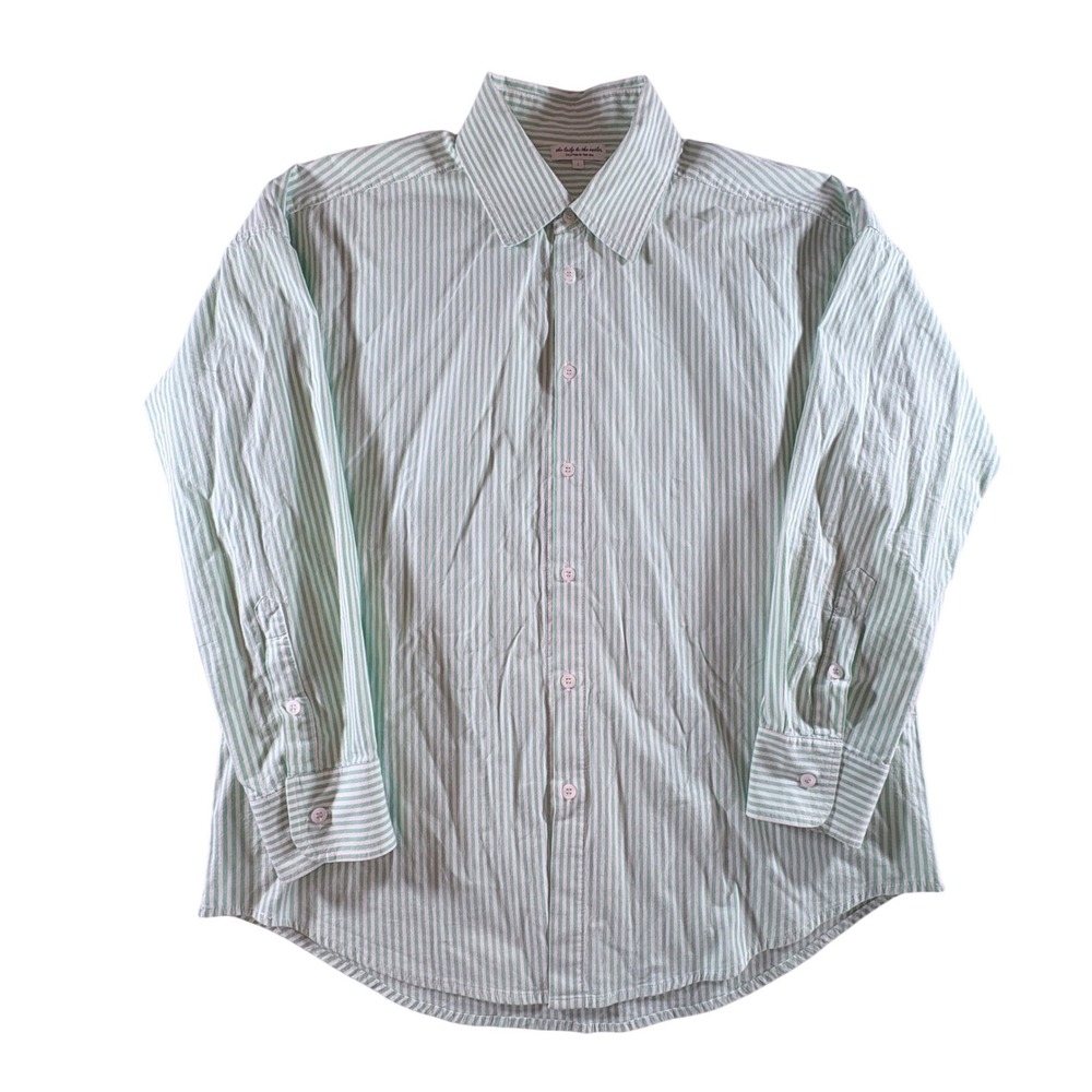 The Lady & The Sailor Green White Striped Button Down Shirt USA Made Size 1 M‎